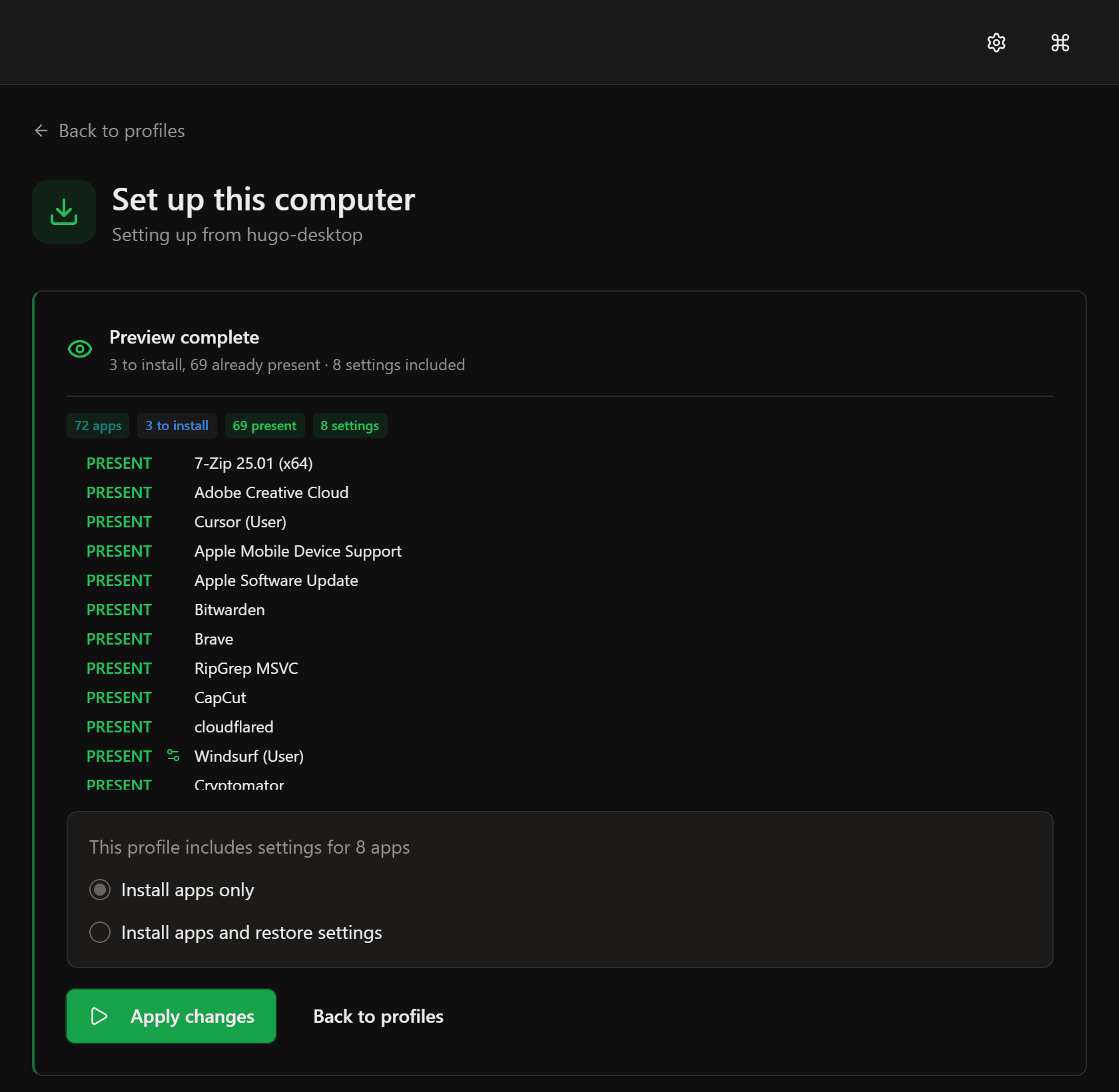 Preview complete — 3 to install, 69 already present
